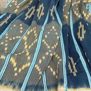 Vintage African Indigo Baule Mudcloth Blue Stripes + Gold 55”L x 40”W | No. 144